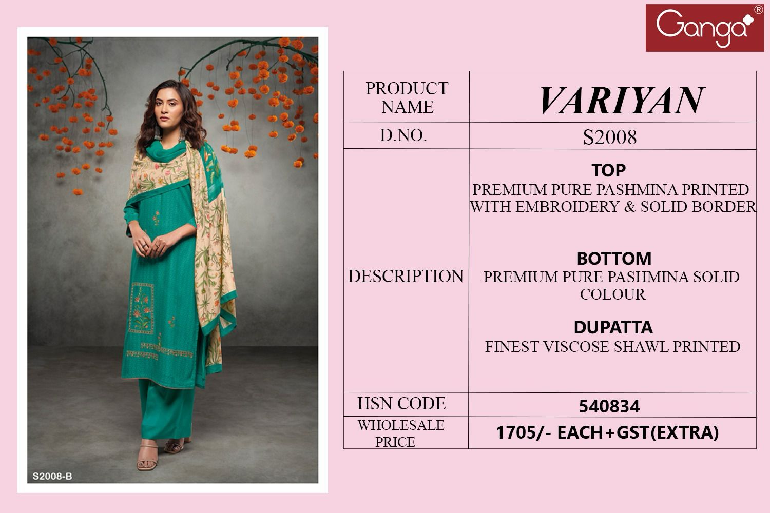 Variyan 2008 By Ganga Printed Pashmina Dress Material